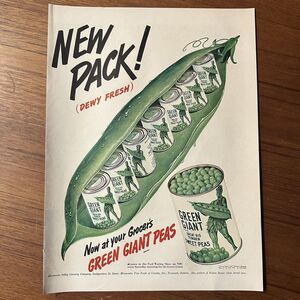 1949 New Pack Green Giant Canned Peas Vintage Print Ad
